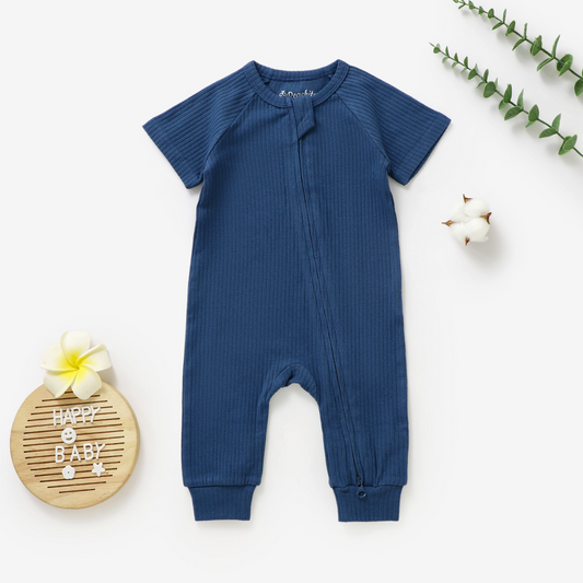 אוברול שרוול קצר עם רוכסן דו כיווני מכותנה אורגנית Navy