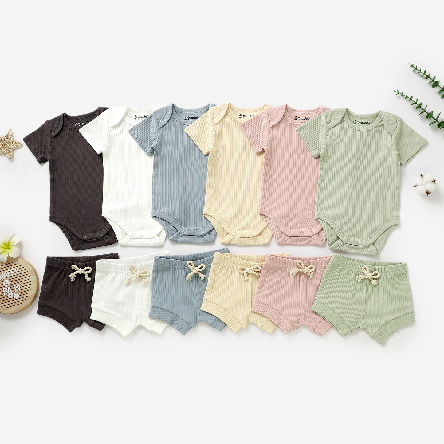 סט בגד גוף ומכנס קצר מכותנה אורגנית Mint