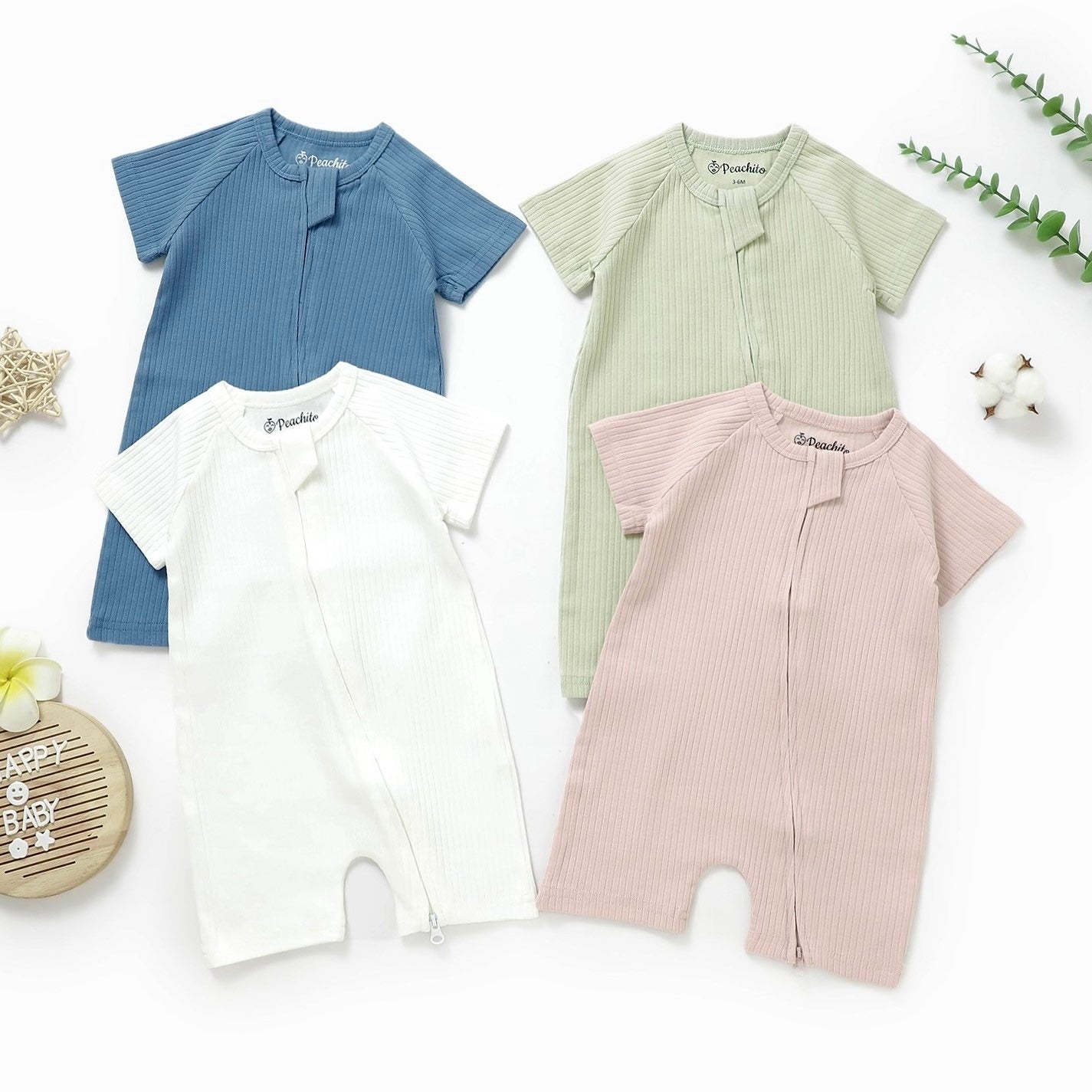 אוברול קצר עם רוכסן דו כיווני מכותנה אורגנית Mint