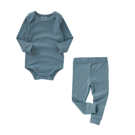 סט בגד גוף ארוך ומכנסיים מכותנה כחול