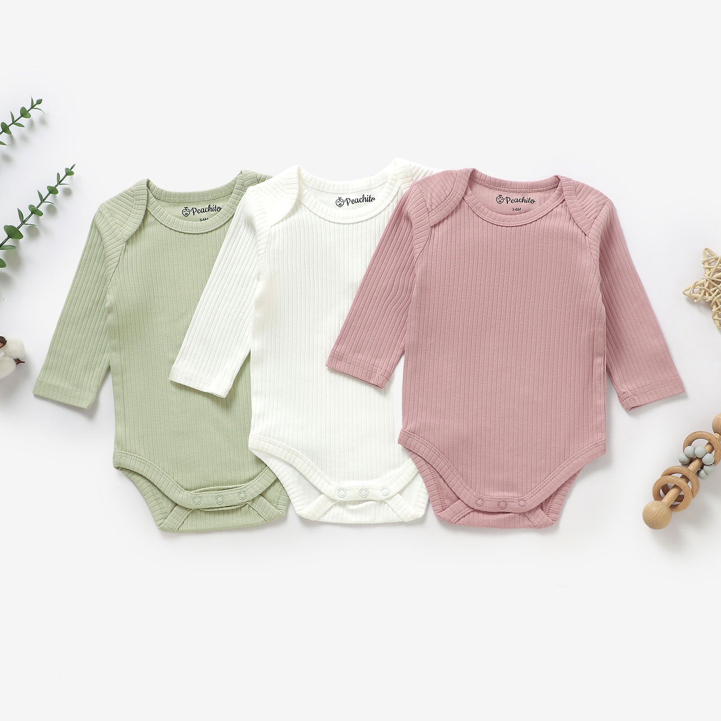 שלישיית בגדי גוף ארוכים מכותנה אורגנית Blush