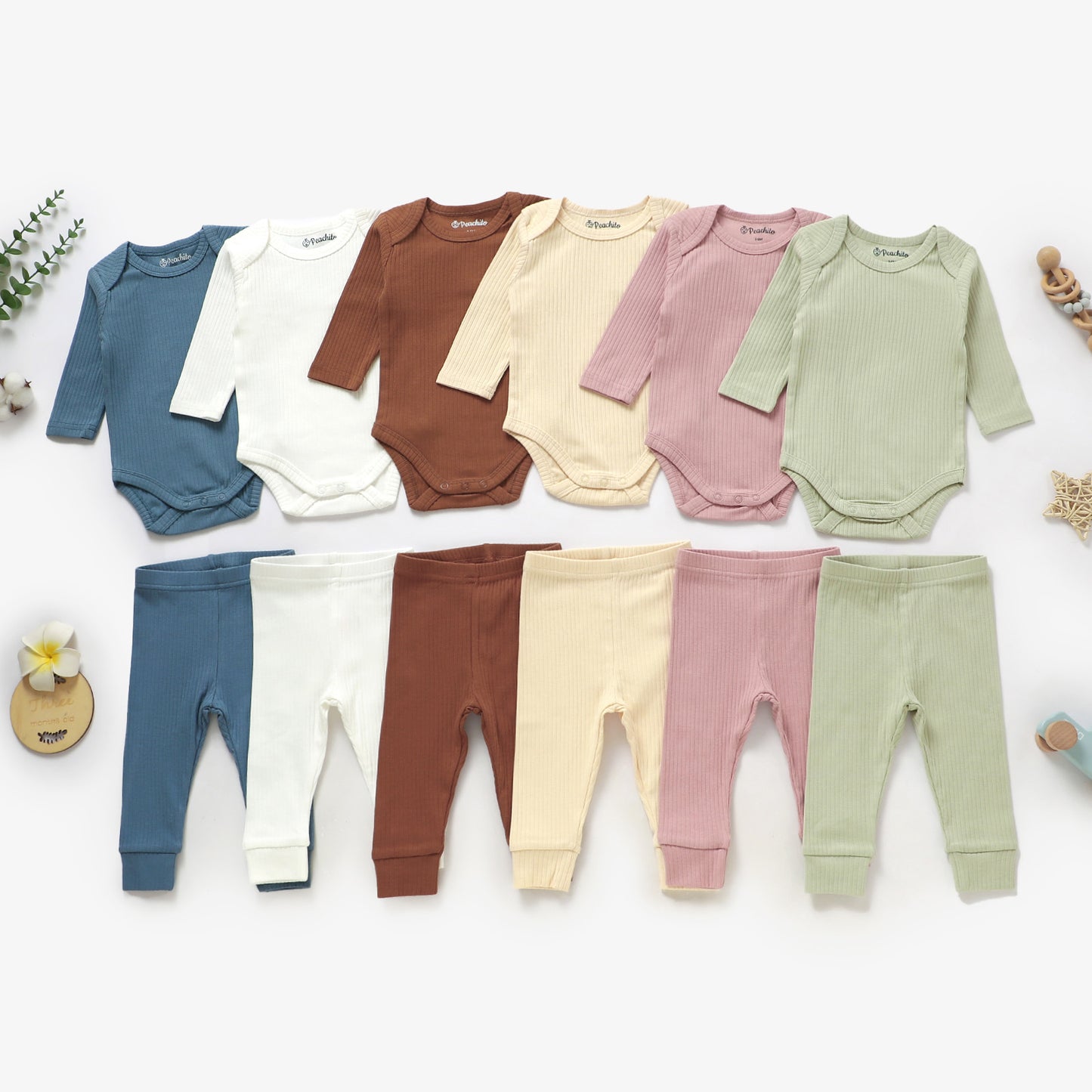 שלישיית בגדי גוף ארוכים מכותנה אורגנית Ocean