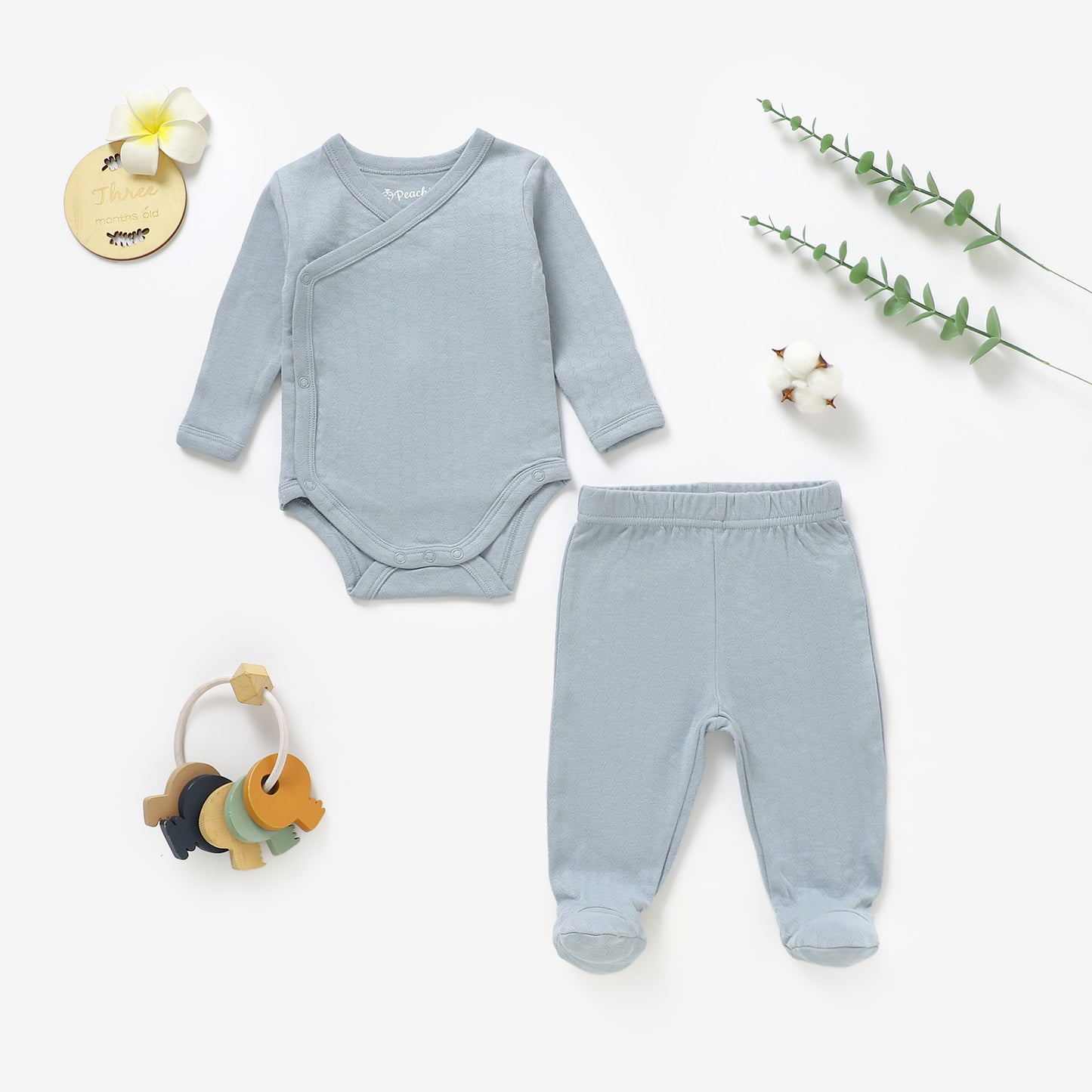 סט בגד גוף מעטפת ורגלית מכותנה אורגנית Sky