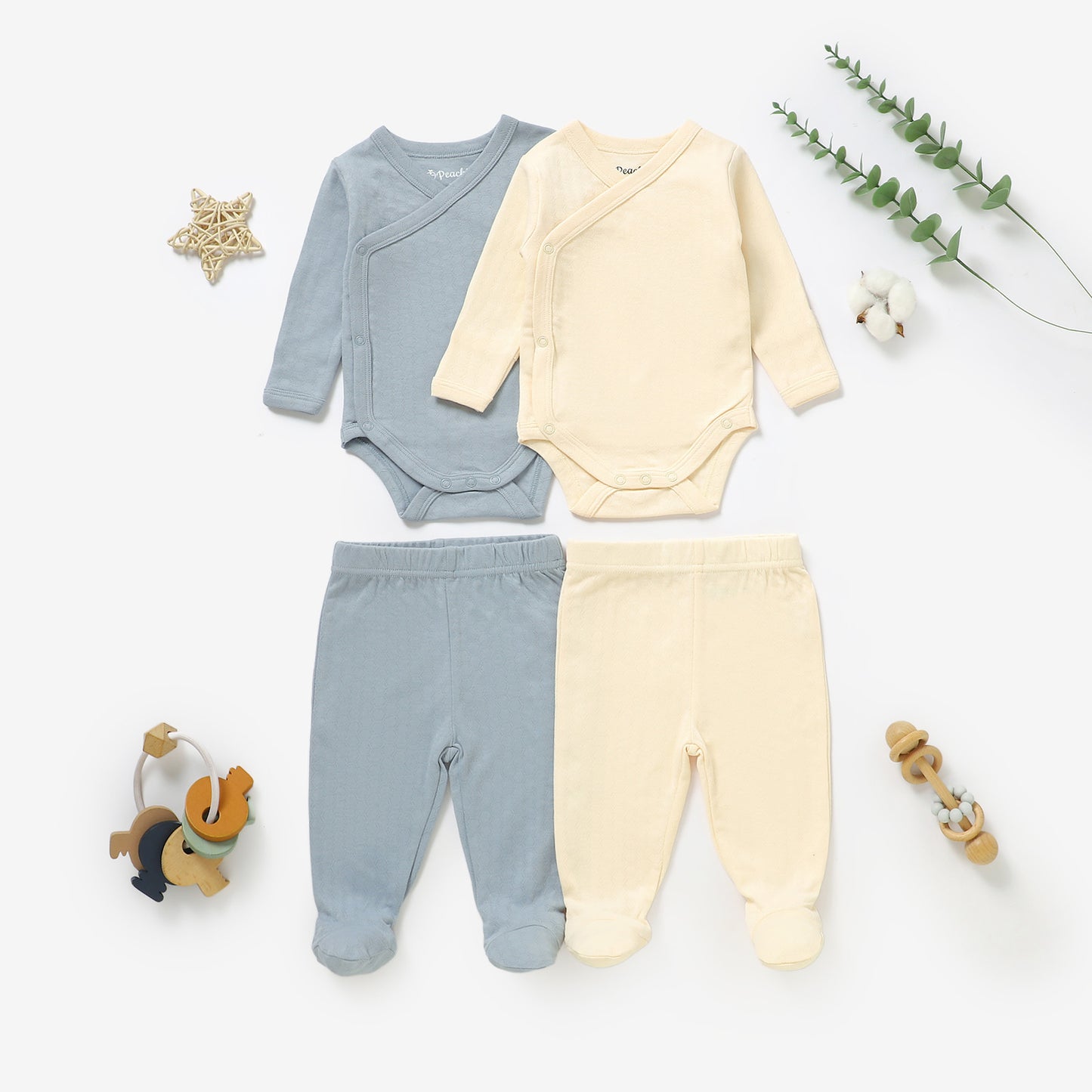 זוג בגדי גוף מעטפת ורגליות מכותנה אורגנית Sky