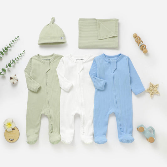 מארז אוברולים עם שמיכה וכובע מכותנה אורגנית Mint