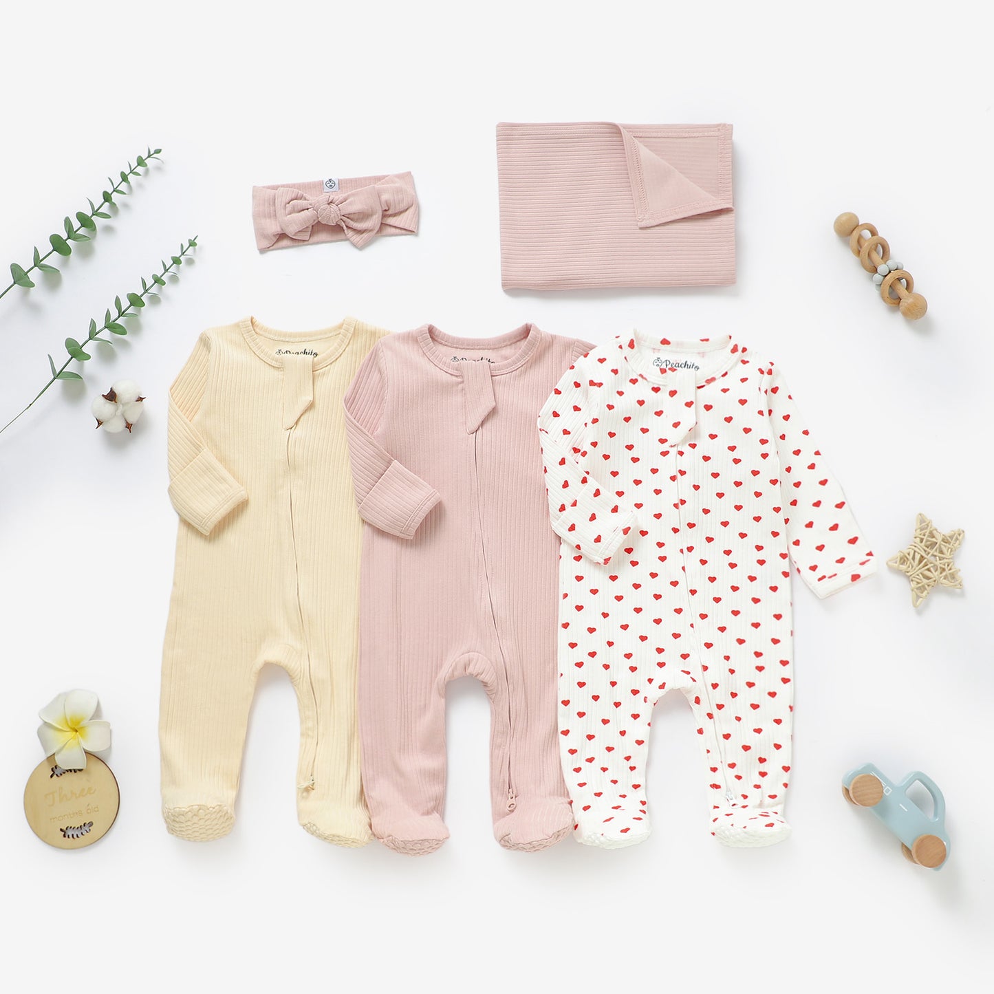 מארז אוברולים עם שמיכה וסרט מכותנה אורגנית Candy