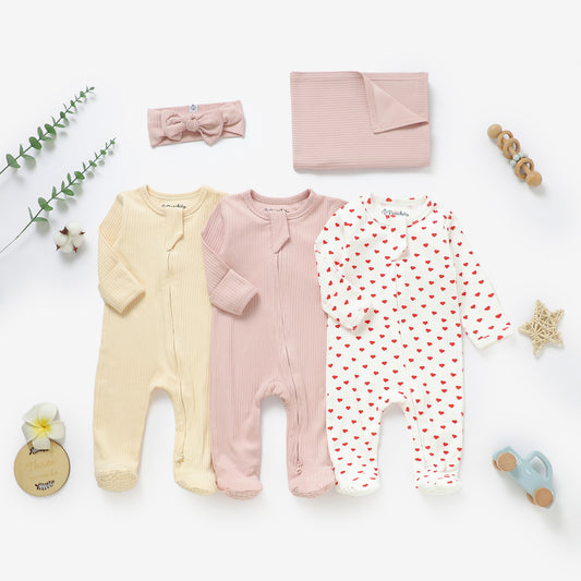 מארז אוברולים עם שמיכה וסרט מכותנה אורגנית Candy