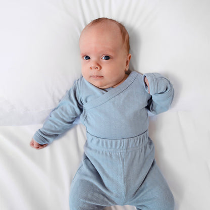 סט בגד גוף מעטפת ורגלית מכותנה אורגנית Sky